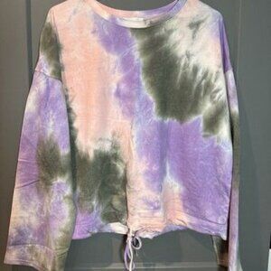 14th & Union Women’s Tie Dye Drawstring Long Sleeve Pullover Pink Purple Grey M
